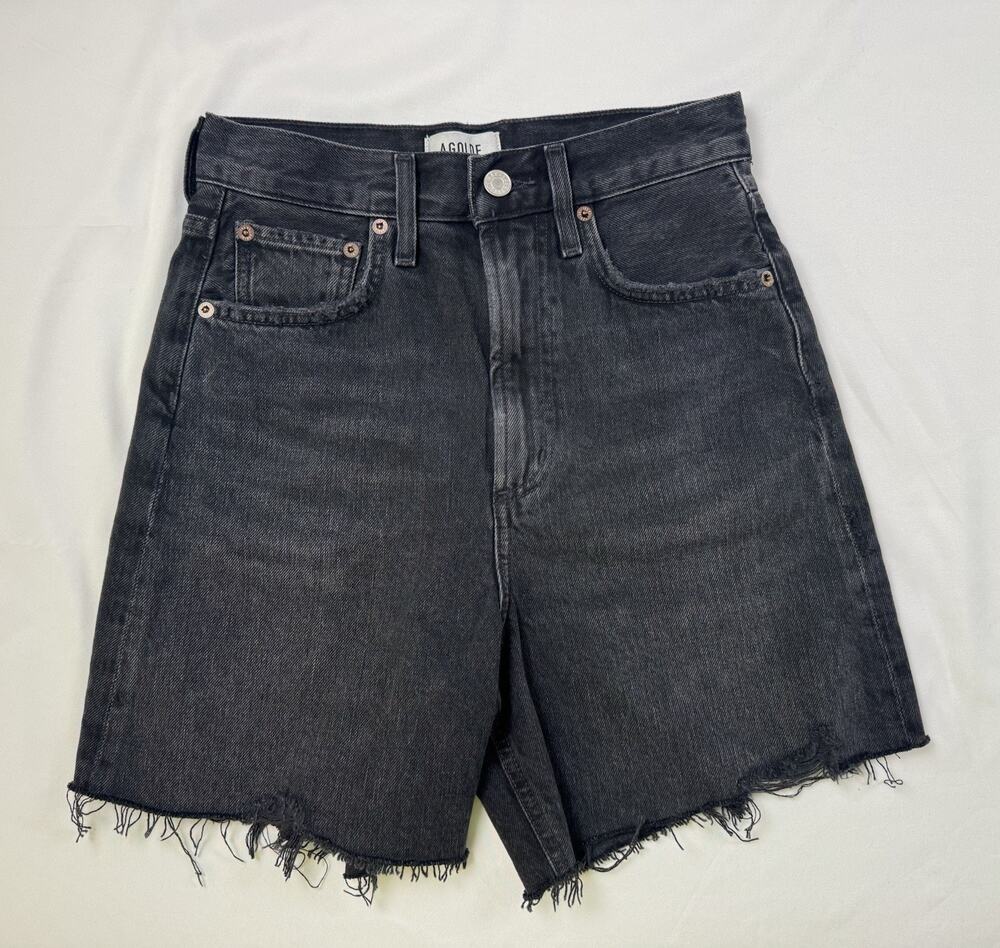 AGOLDE Stella Jean Shorts Women’s 23 Black Raw Hem High Rise Denim